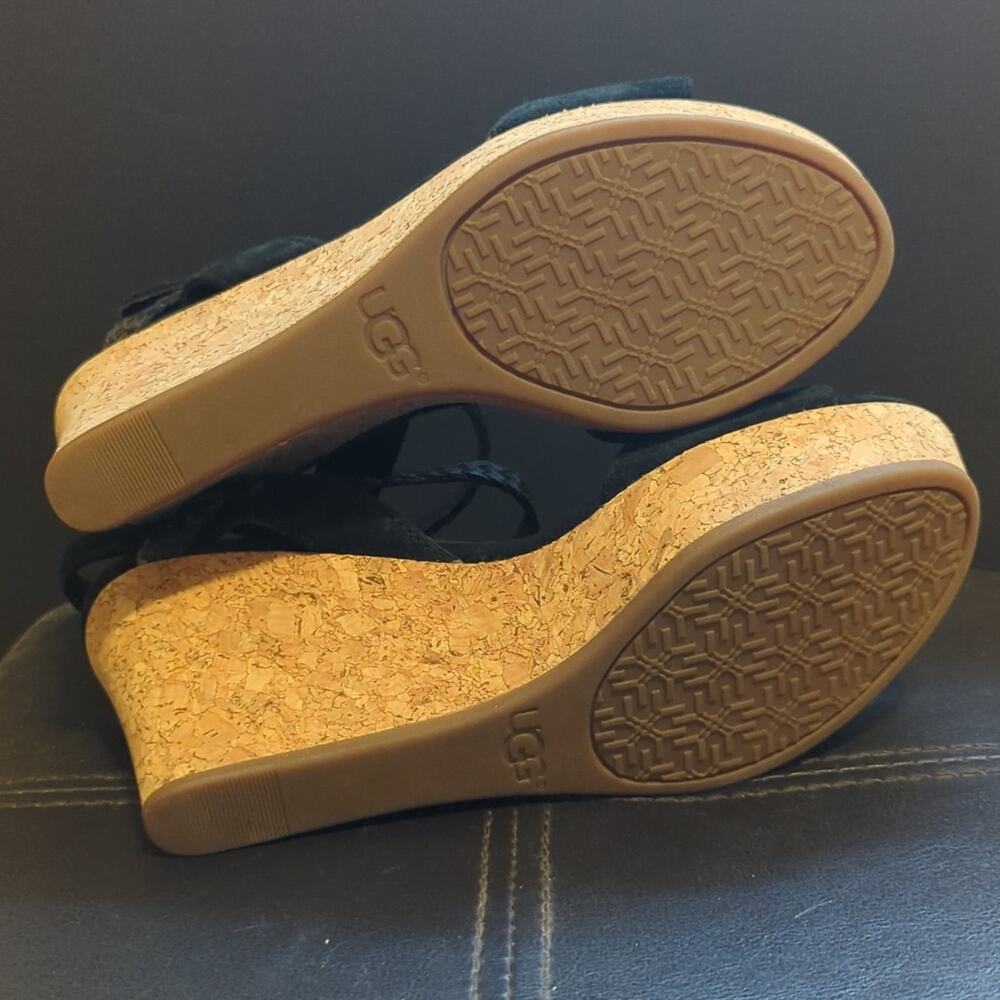 UGG Black Suede Cork Wedge Sandals - Picture 5 of 7